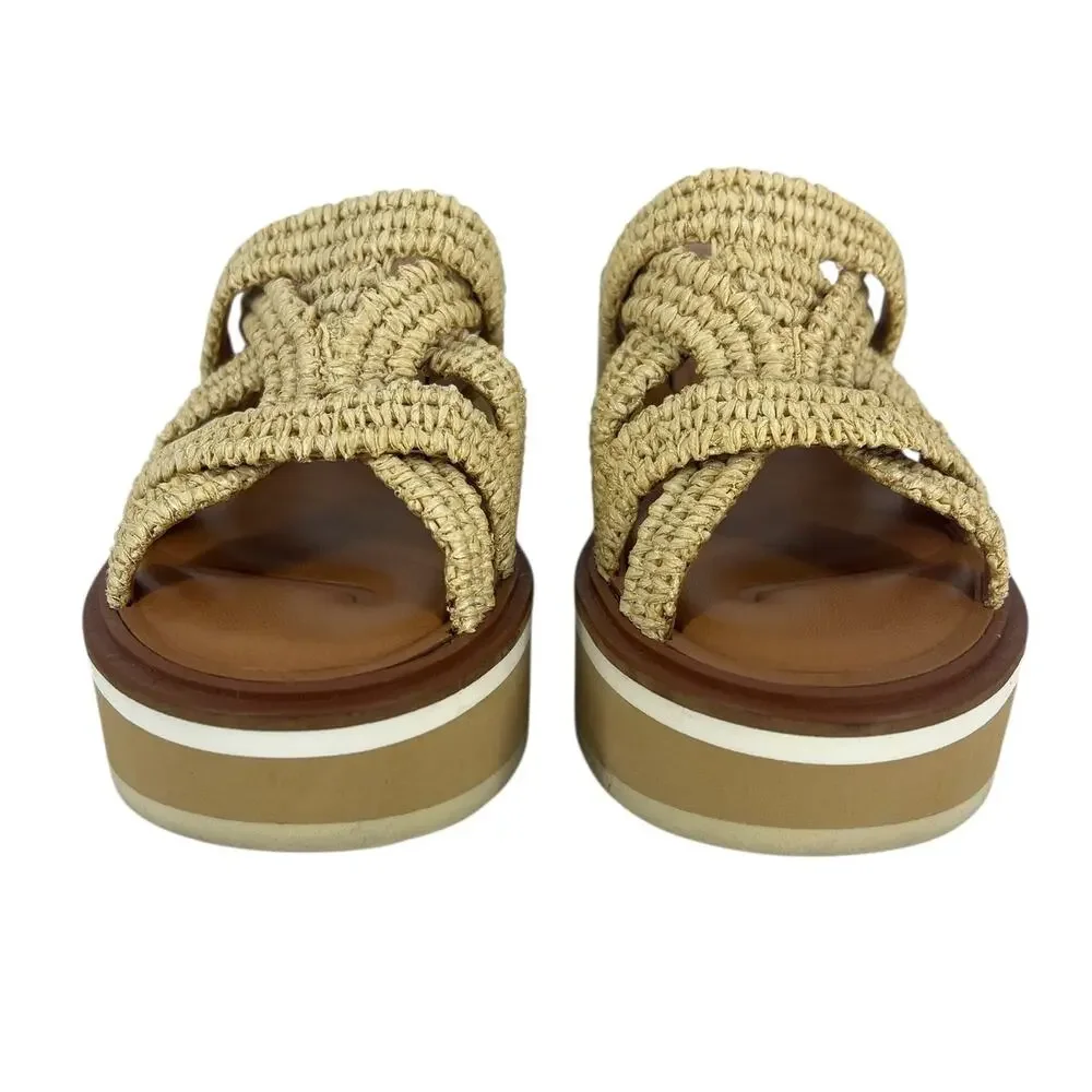 Clergerie Chermy Raffia Platform Mules Beige Natural Size 36